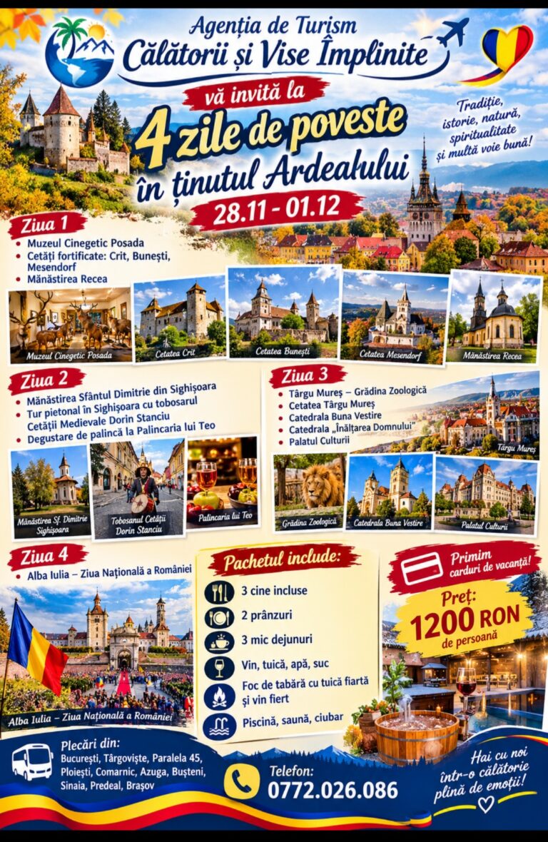 La mulți ani, România! 4 Zile de Poveste și Tradiții în Ținutul Ardealului