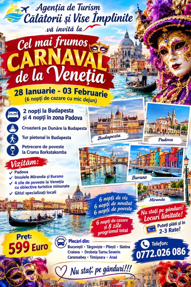 Circuit 2027 (6 Nopti 8 Zile): Budapesta – Padova – Carnavalul din Veneția & Insulele Murano și Burano